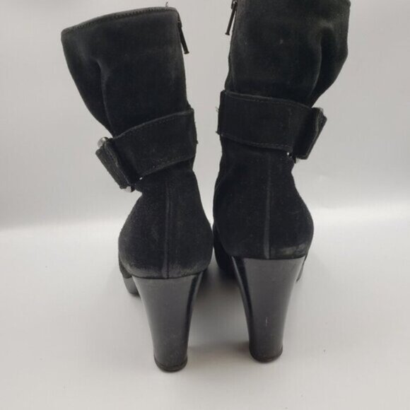 La Canadienne Black Suede Heeled Ankle Boots Size 8.5 Side Zip Treads Winter - Picture 7 of 14